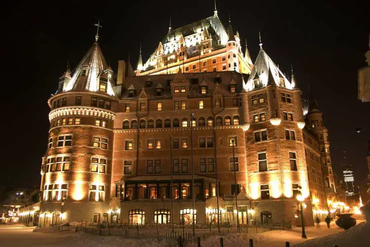 Le Chateau Frontenac at night in winter