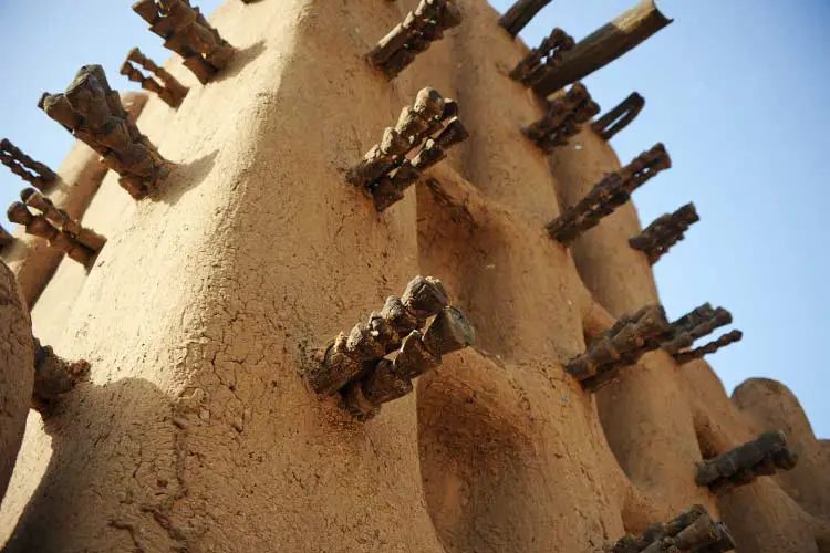 Close up of the Mud Mosque in Timbuktu