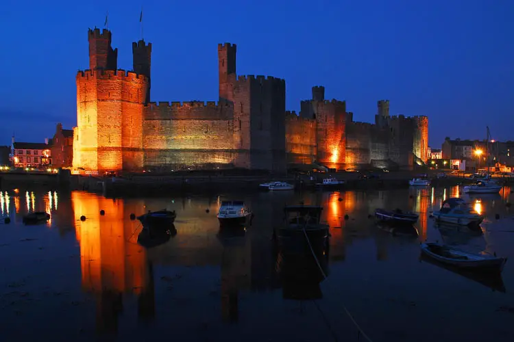 Twilight view of Caernarfon Castle