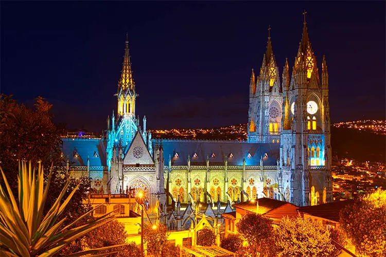 Basilica of National Vote by night, Quito, Ecuador
