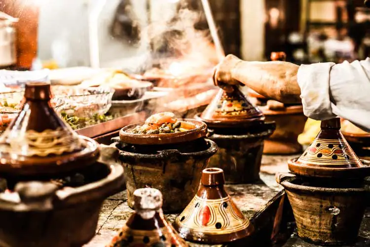 Selection of very colorful Moroccan tajines