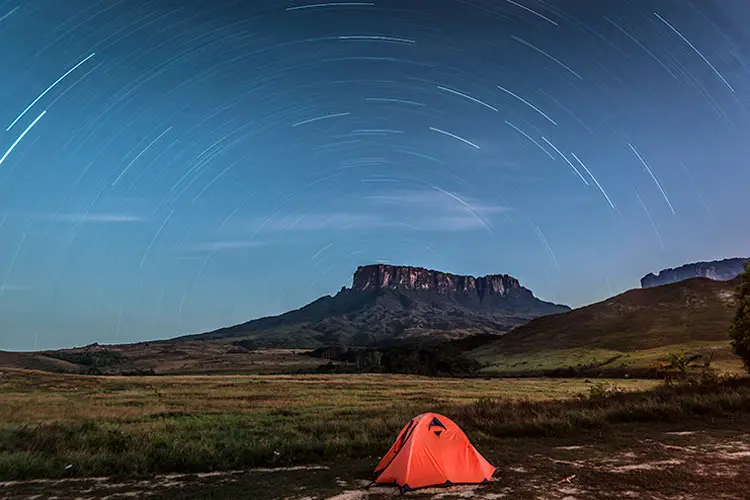 Star Trail over Roraima Table Mountain - Triple border, Venezuela, Guyana, Brazil