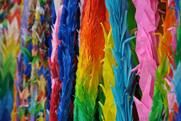 Origami cranes near the Peace Memorial Hiroshima, Japan