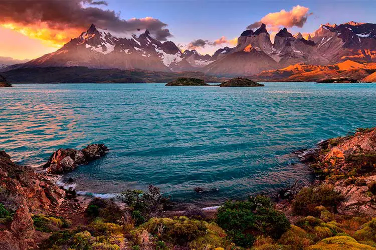 Sunset from "Pehoe camping", National Park Torres del Paine, Chile