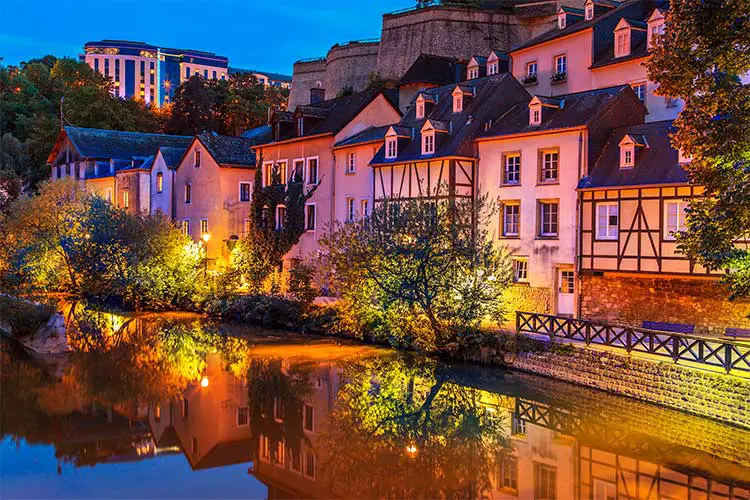 Cityscape of Luxembourg city in the evening, Luxembourg