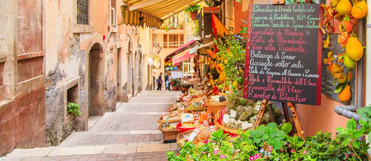 Row of shops in Sicily, Italy