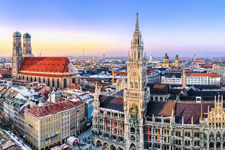 Panorama view of Munich, City Hall and the Frauenkirche