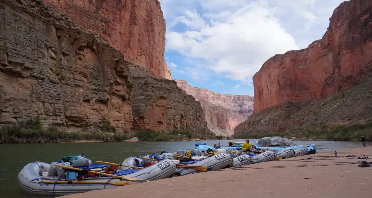 White Water Rafting lined up in the Grand Canyon