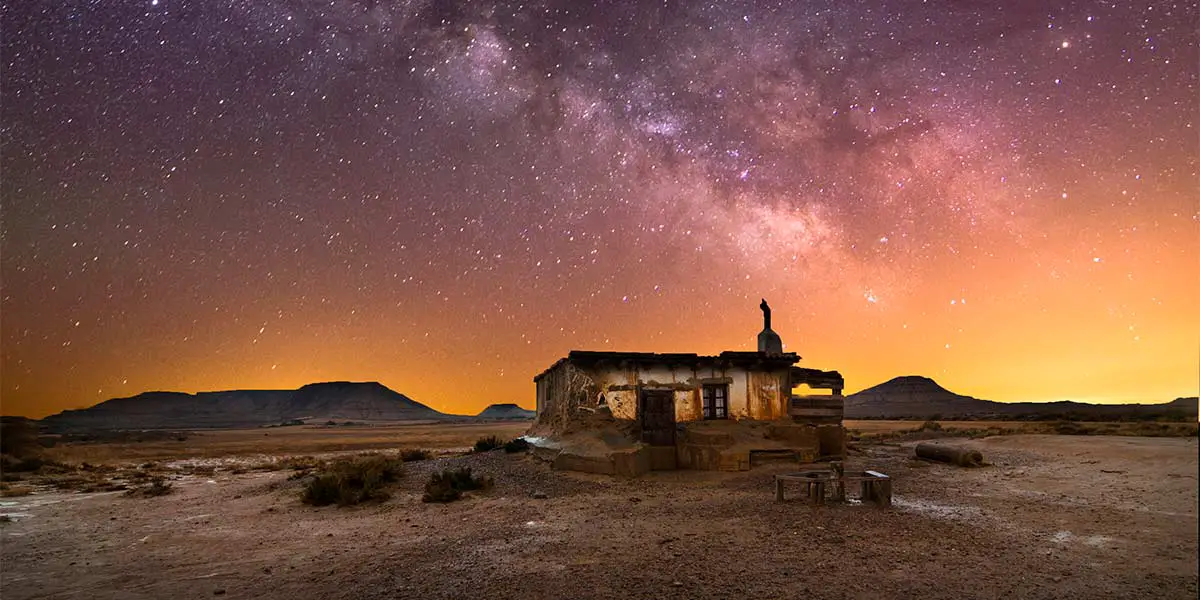 Shepherd hut at desert night near Pamplona, Spain
