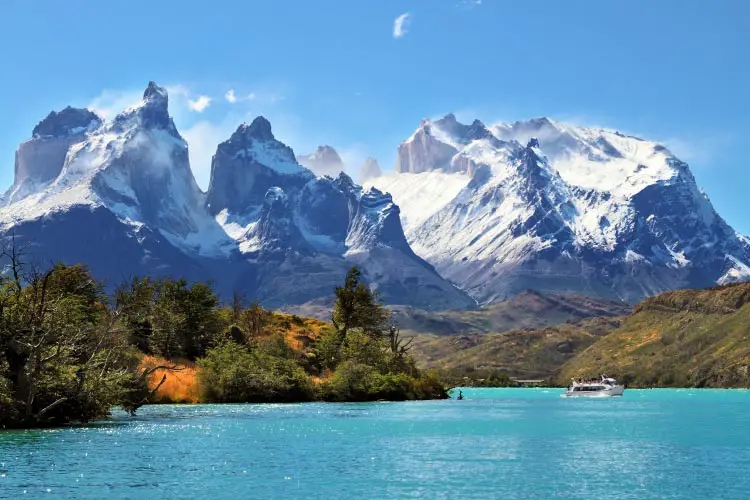 National Park Torres del Paine, Chile. Azure Lake Pehoe