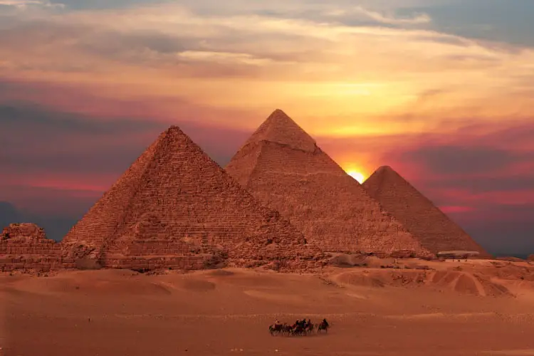 Pyramids of Giza at Sunset