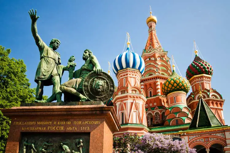 The monument to Minin and Pozharsky and the most famous Russian Cathedral on the Red Square in Moscow