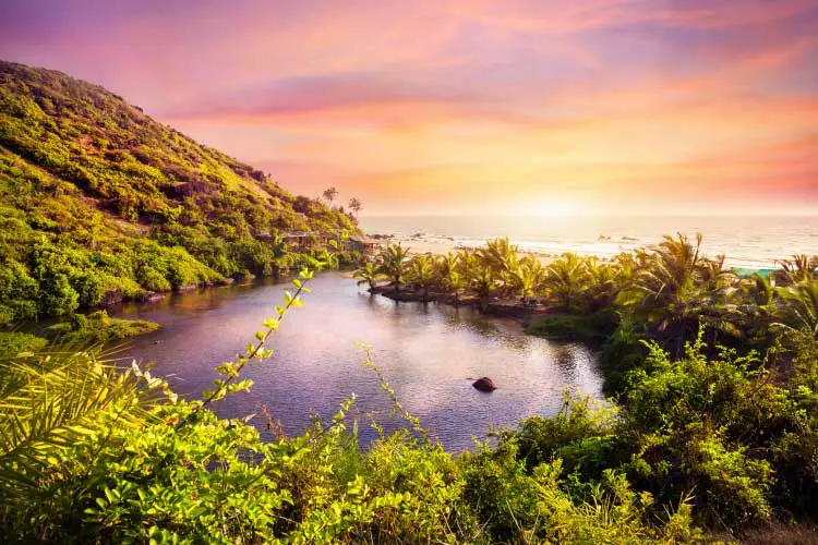 Lake on Arambol beach in Goa, India