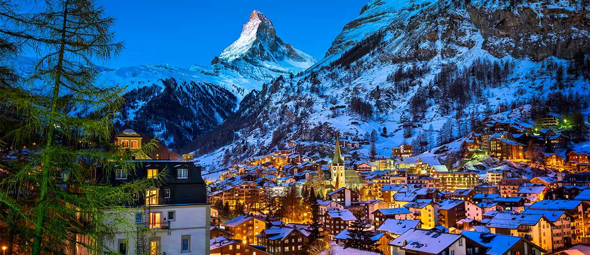 Aerial View on Zermatt Valley and Matterhorn Peak