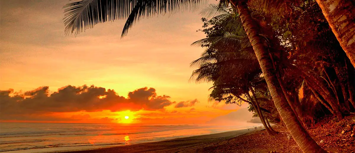 Sunset in a virgin beach of Corcovado National Park in Costa Rica