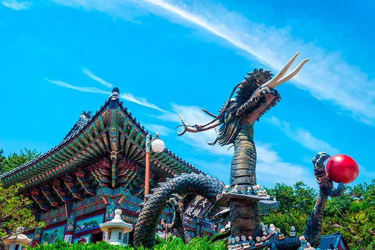 A statue of a dragon at Haedong Yonggungsa Temple in Busan, South Korea
