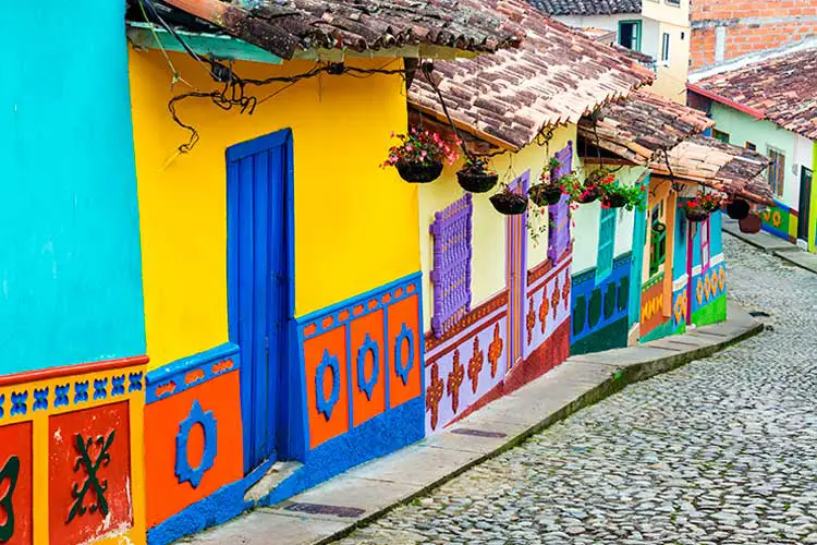 Brightly colored street in town of Guatape, near Medellin