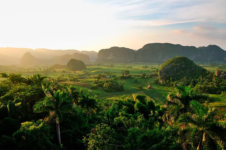 Peaceful view of Vinales valley at sunset