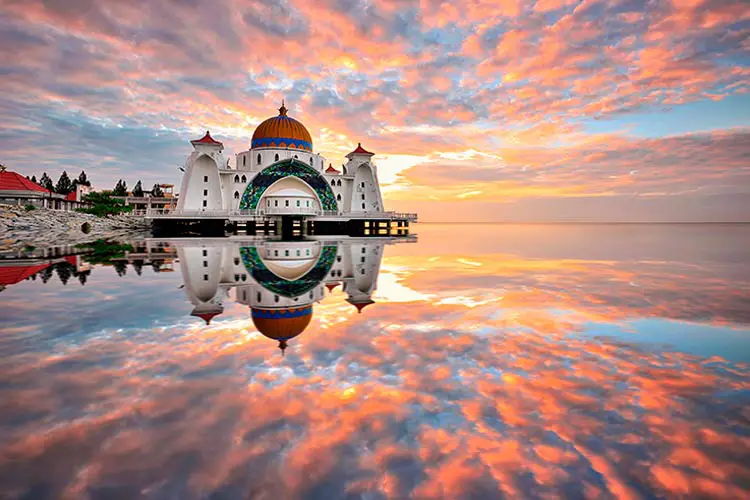 Sunrise reflections at Straits Mosque, Malacca