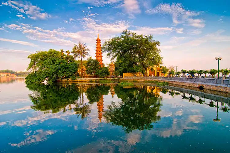 Tran Quoc pagoda in early morning in Hanoi, Vietnam