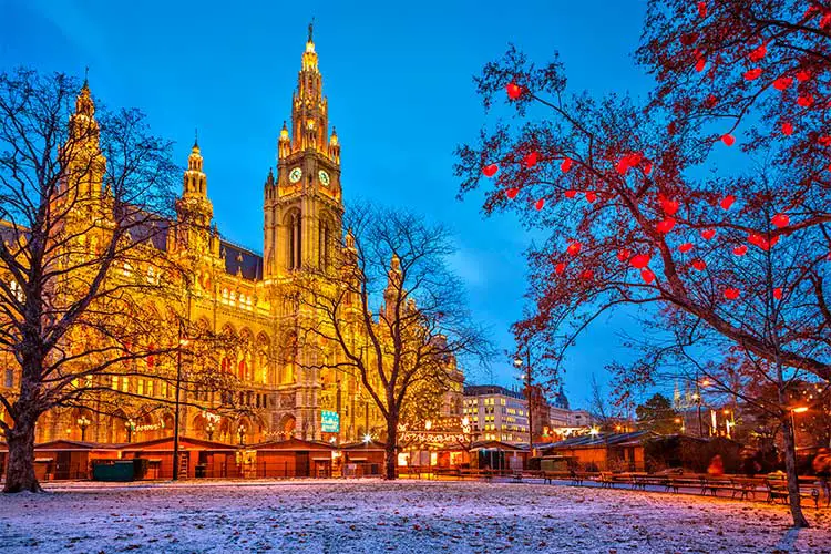 Vienna Town Hall at dusk