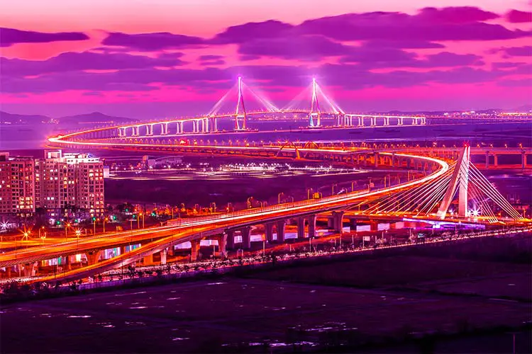 Incheon Bridge at sunset, Seoul Korea