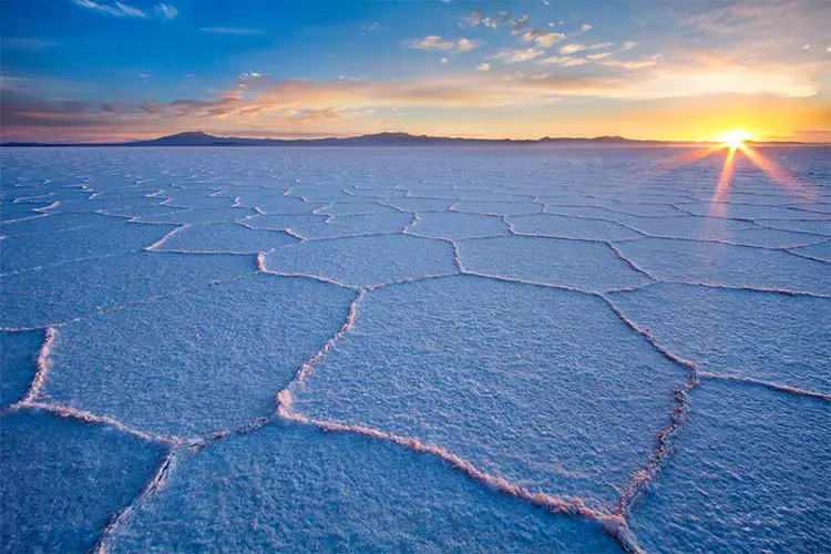 Salar de Uyuni at sunrise, the largest salt flat in the world