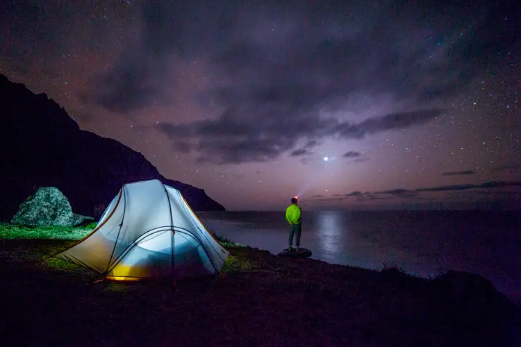 Camping under a beautiful night sky