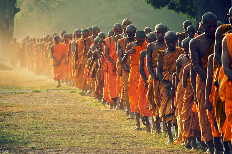 Monks Queuing in Angkor Wat, Cambodia