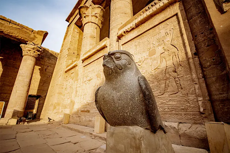 Statue of Horus falcon God at Temple of Horus or Edfu Temple in Egypt