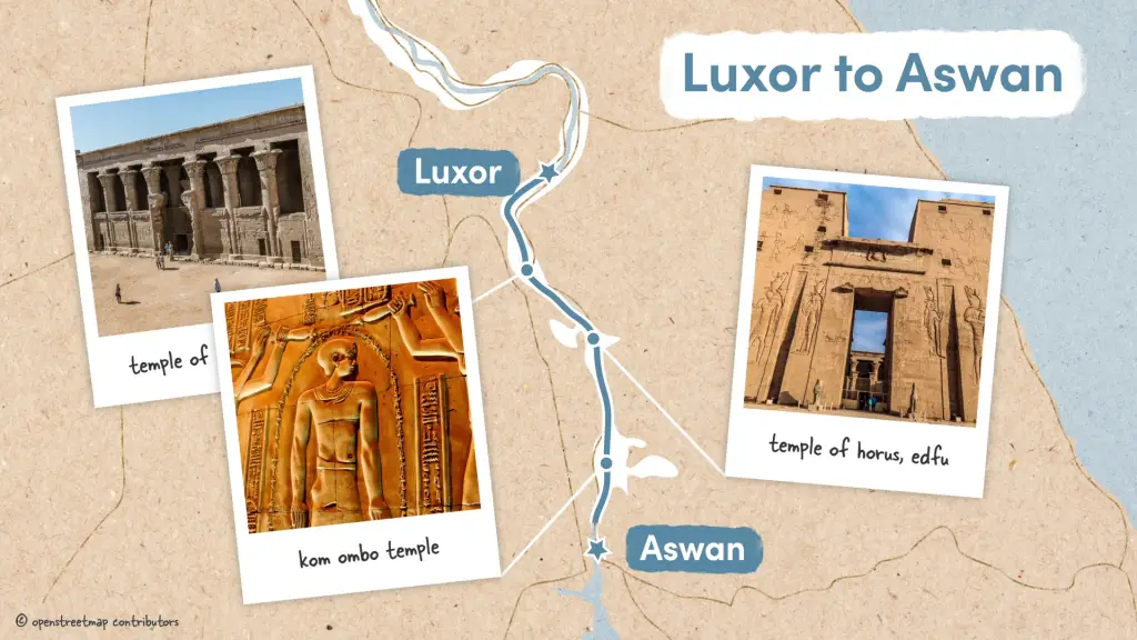 Luxor to Aswan road trip section with the Temple of Horus at Edfu and Kom Ombo