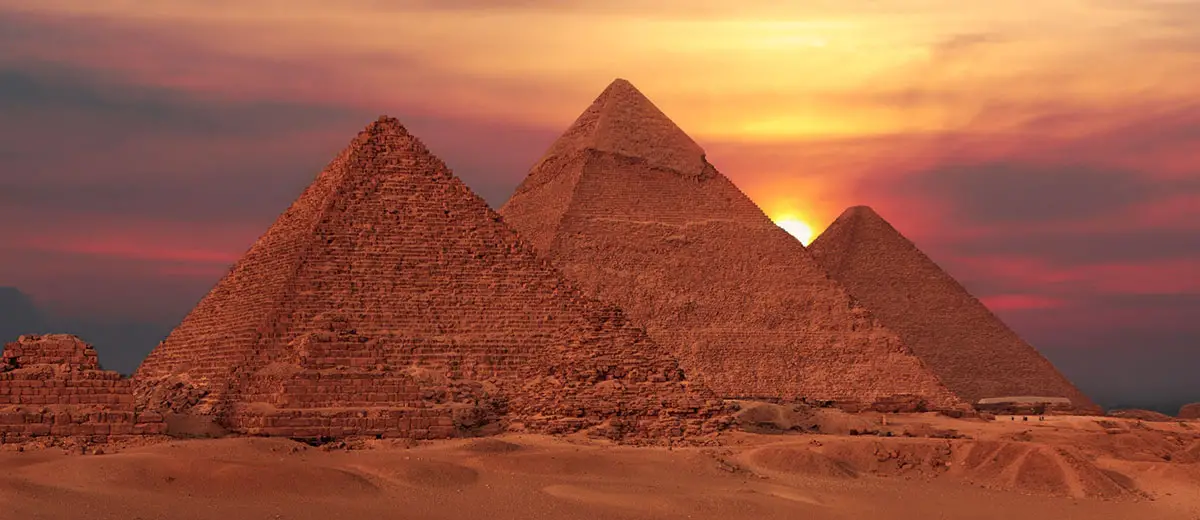 Pyramids of Giza at Sunset