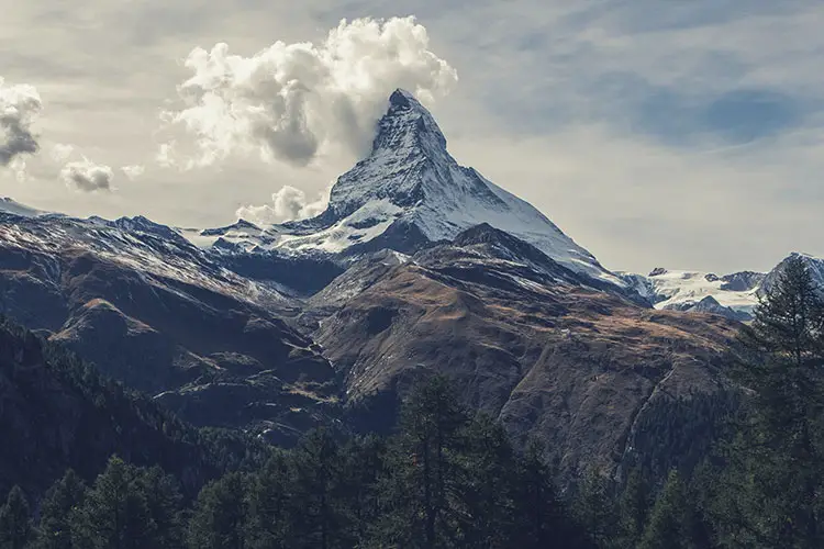 The tree line under the Matterhorn in Switzerland