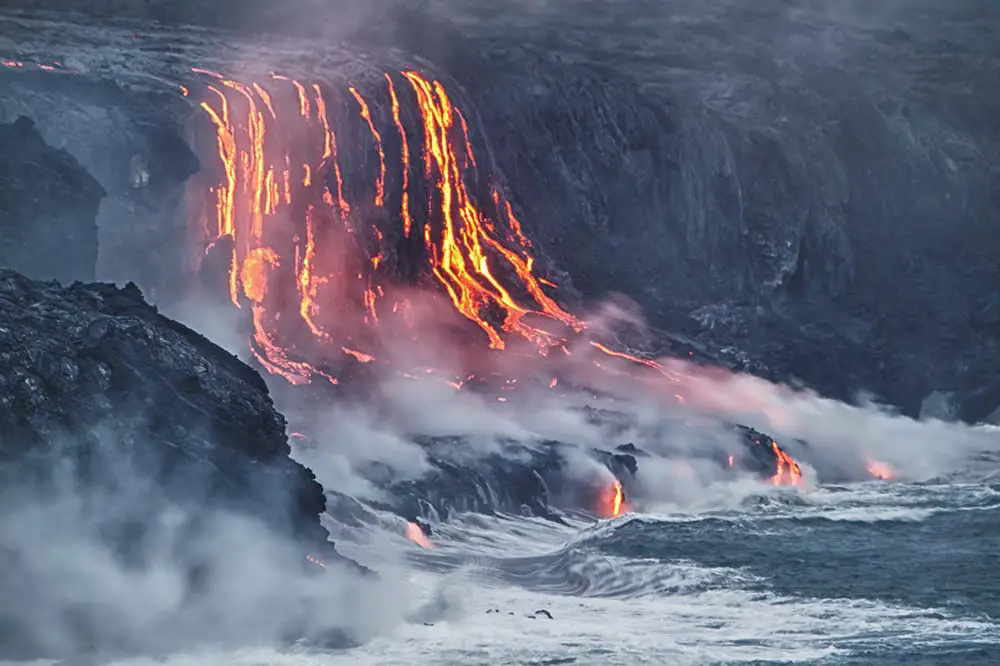 Lava erupting into Pacific Ocean in Hawaii