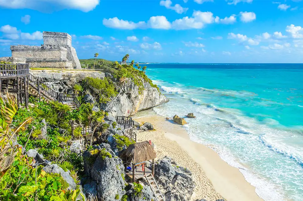 El Castillo Temple, part of the Mayan ruins in Tulum, Quintana Roo, Mexico